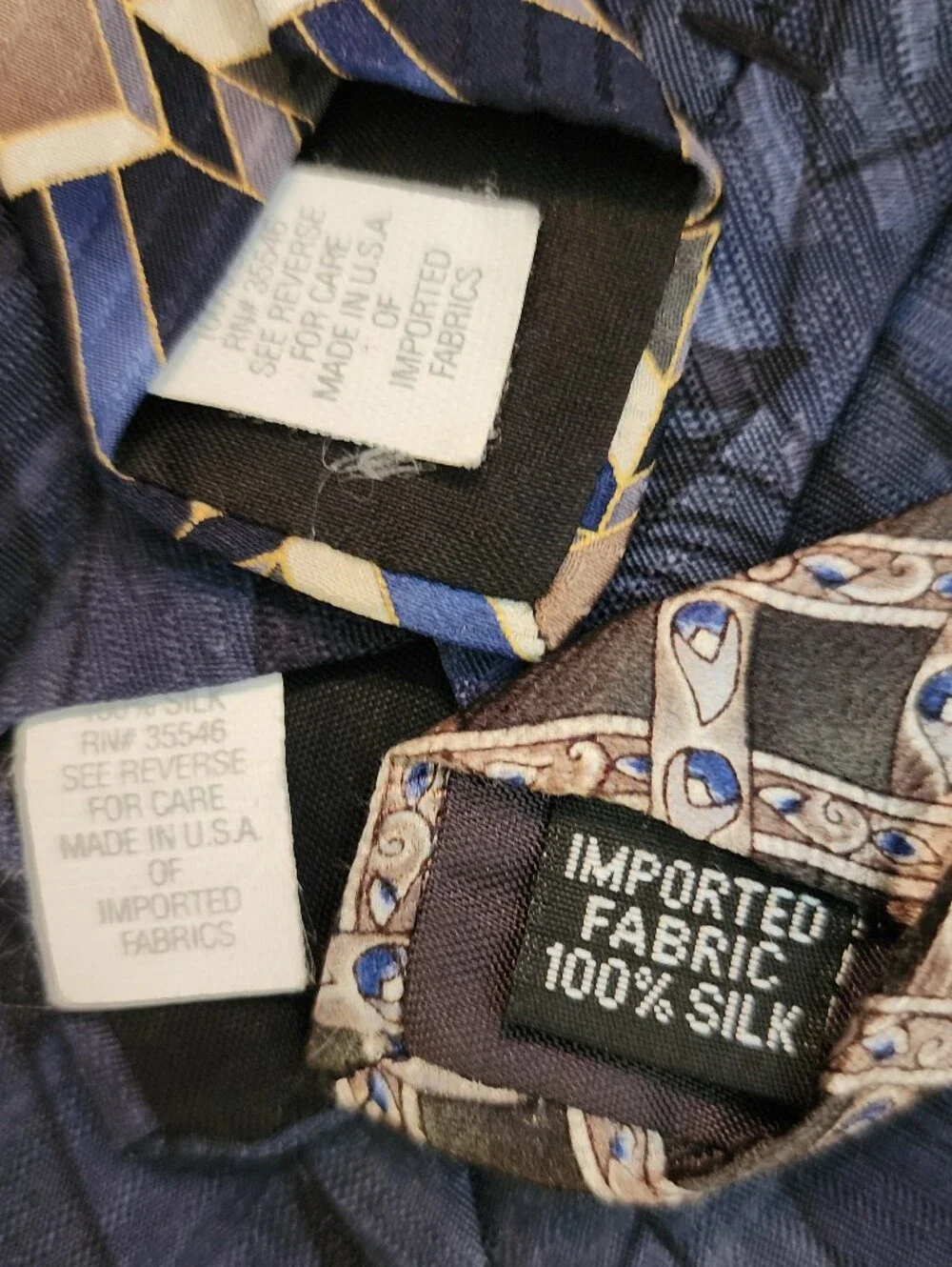 3pc HONORS 100% Silk Men’s Tie Lot Made in USA Navy Geometric Neckties